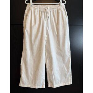Athleta Women's Midday Mid Rise Wide Leg Crop Pant White Medium Poplin Pull On